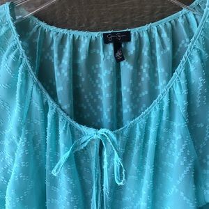 Jessica Simpson Tops - Jessica Simpson aqua sheer peasant blouse size L Jessica Simpson Tops - Jessica Simpson aqua sheer peasant blouse size L